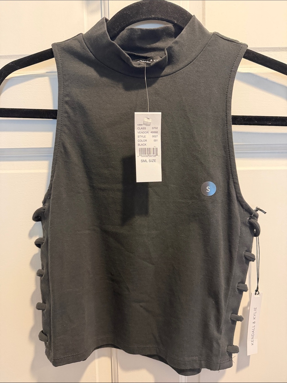 Kendall & Kylie Black Sleeveless Mock Neck Tank with Side Tie Accents